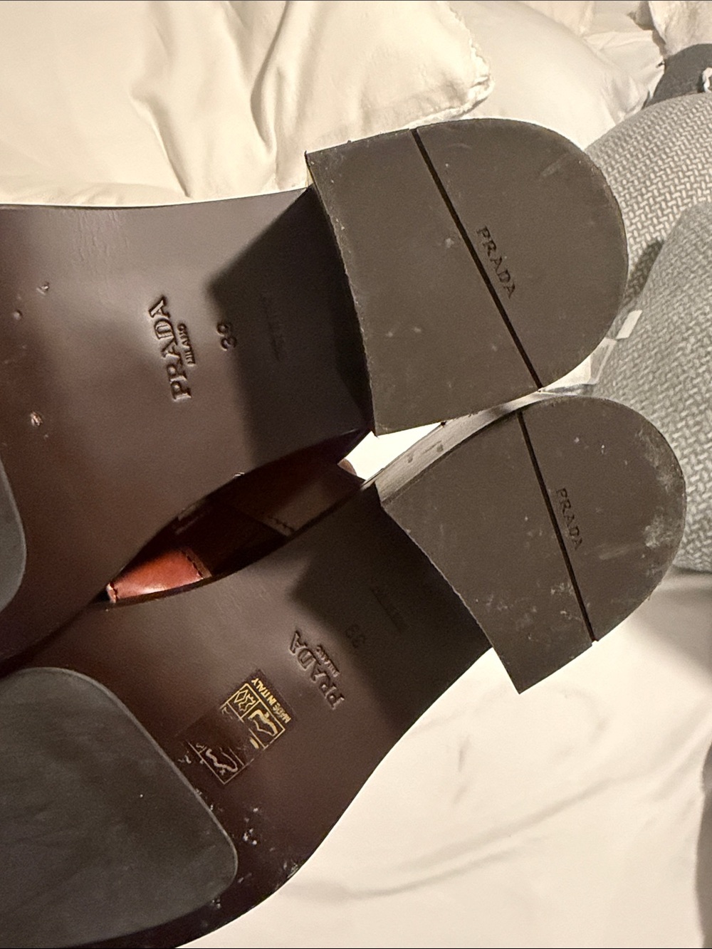 Prada Tan Leather Sandals with Gold-Tone Buckle Accents - Picture 3 of 7